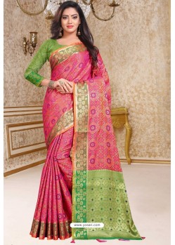 Hot Pink Designer Party Wear Patola Silk Sari