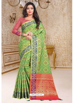 Green Designer Party Wear Patola Silk Sari