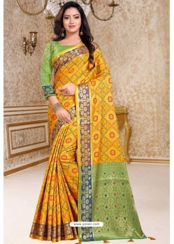 Yellow Designer Party Wear Patola Silk Sari