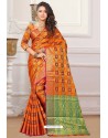 Orange Designer Party Wear Patola Silk Sari