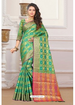 Green Designer Party Wear Patola Silk Sari