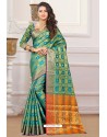 Teal Designer Party Wear Patola Silk Sari