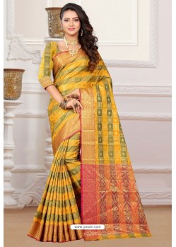 Yellow Designer Party Wear Patola Silk Sari