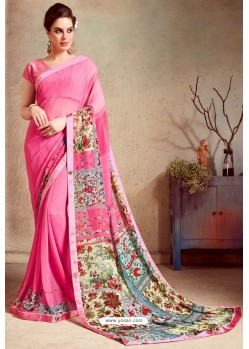 Hot Pink Designer Printed Casual Georgette Sari