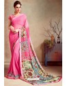 Hot Pink Designer Printed Casual Georgette Sari