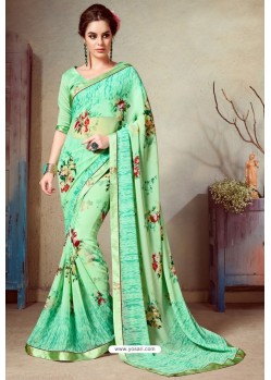 Sea Green Designer Printed Casual Georgette Sari