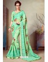 Sea Green Designer Printed Casual Georgette Sari