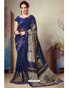 Navy Blue Designer Printed Casual Georgette Sari