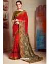 Red Designer Printed Casual Georgette Sari