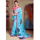 Turquoise Designer Printed Casual Georgette Sari