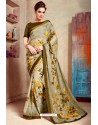 Olive Green Designer Printed Casual Georgette Sari