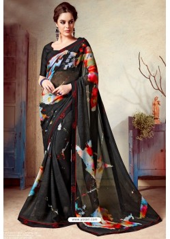 Black Designer Printed Casual Georgette Sari