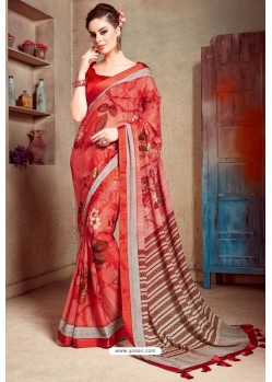 Red Designer Printed Casual Georgette Sari