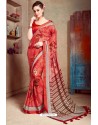 Red Designer Printed Casual Georgette Sari