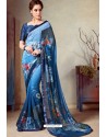 Blue Designer Printed Casual Georgette Sari