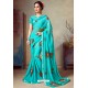 Turquoise Designer Printed Casual Georgette Sari