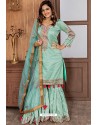 Aqua Mint Heavy Designer Party Wear Sharara Suit