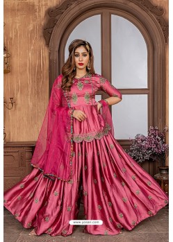 Rose Red Heavy Designer Party Wear Sharara Suit