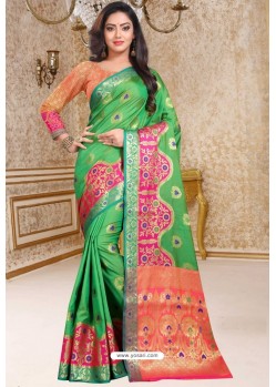 Forest Green Designer Soft Silk Party Wear Sari