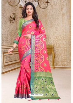 Hot Pink Designer Soft Silk Party Wear Sari