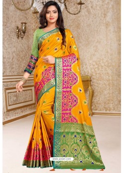 Yellow Designer Soft Silk Party Wear Sari