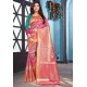 Hot Pink Designer Art Silk Party Wear Sari