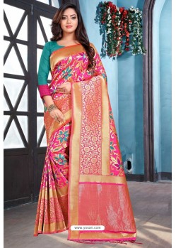 Hot Pink Designer Art Silk Party Wear Sari