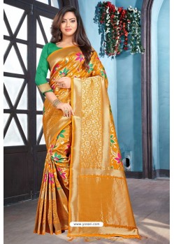 Mustard Designer Art Silk Party Wear Sari