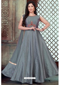 Grey Latest Embroidered Designer Anarkali Suit