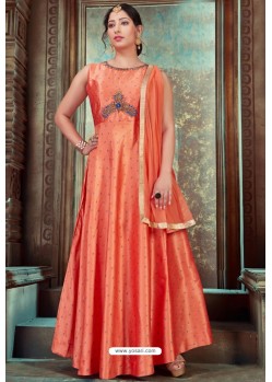 Orange Latest Embroidered Designer Anarkali Suit