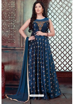 Teal Blue Latest Embroidered Designer Anarkali Suit