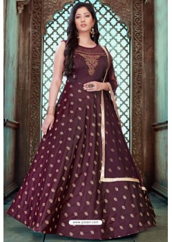 Deep Wine Latest Embroidered Designer Anarkali Suit