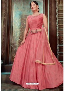 Peach Latest Embroidered Designer Anarkali Suit