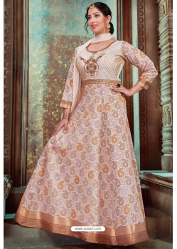 Light Beige Latest Embroidered Designer Anarkali Suit