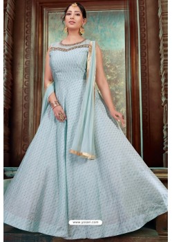 Aqua Grey Latest Embroidered Designer Anarkali Suit