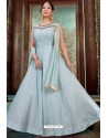 Aqua Grey Latest Embroidered Designer Anarkali Suit