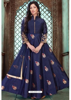 Navy Blue Latest Embroidered Designer Anarkali Suit
