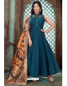 Teal Blue Latest Embroidered Designer Anarkali Suit