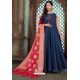 Navy Blue Latest Embroidered Designer Anarkali Suit