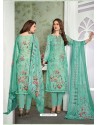 Aqua Mint Designer Printed Heavy Muslin Straight Salwar Suit
