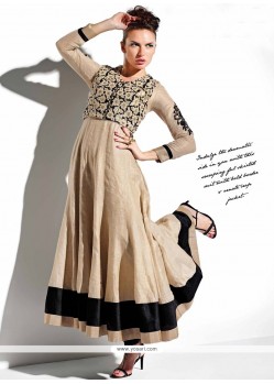 Fashionable Beige Resham Work Anarkali Salwar Kameez