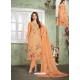 Orange Designer Printed Heavy Muslin Straight Salwar Suit