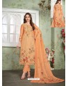 Orange Designer Printed Heavy Muslin Straight Salwar Suit