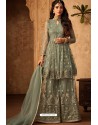 Olive Green Heavy Designer Party Wear Sharara Suit