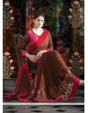 Lustrous Coffee Brown Shade Faux Georgette Saree