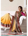Off White And Yellow Shaded Embroidery Creap Designer Saree