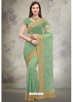 Sea Green Designer Fancy Party Wear Net Sari