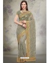 Olive Green Designer Fancy Party Wear Net Sari