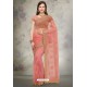 Light Red Designer Fancy Party Wear Net Sari