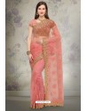 Light Red Designer Fancy Party Wear Net Sari